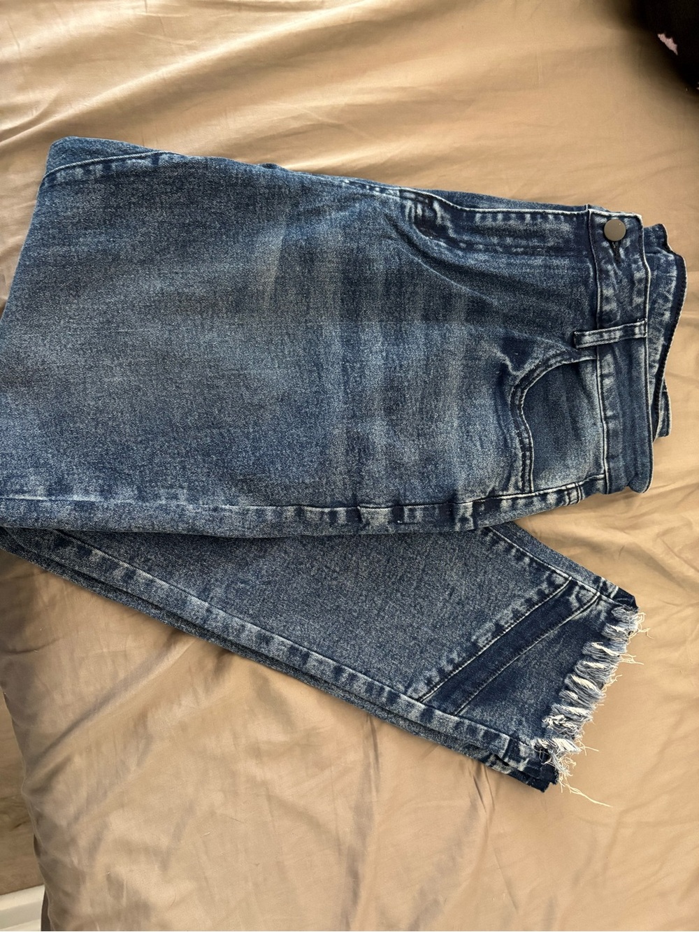 Classic Dark Blue Women Jeans - Casual Frayed Hem